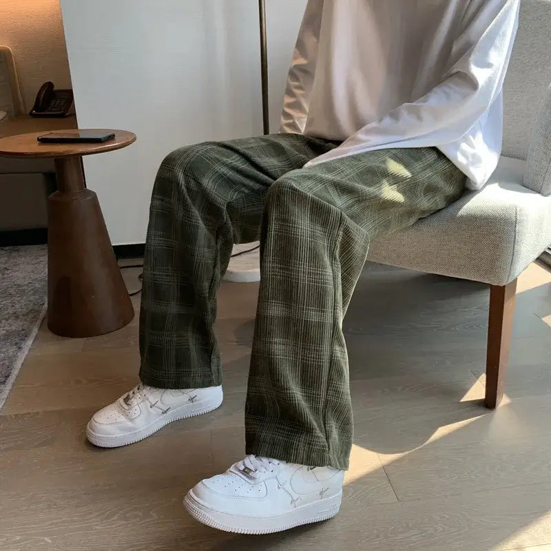 Men's Checkered Loose Corduroy Pants - 2023 Streetwear