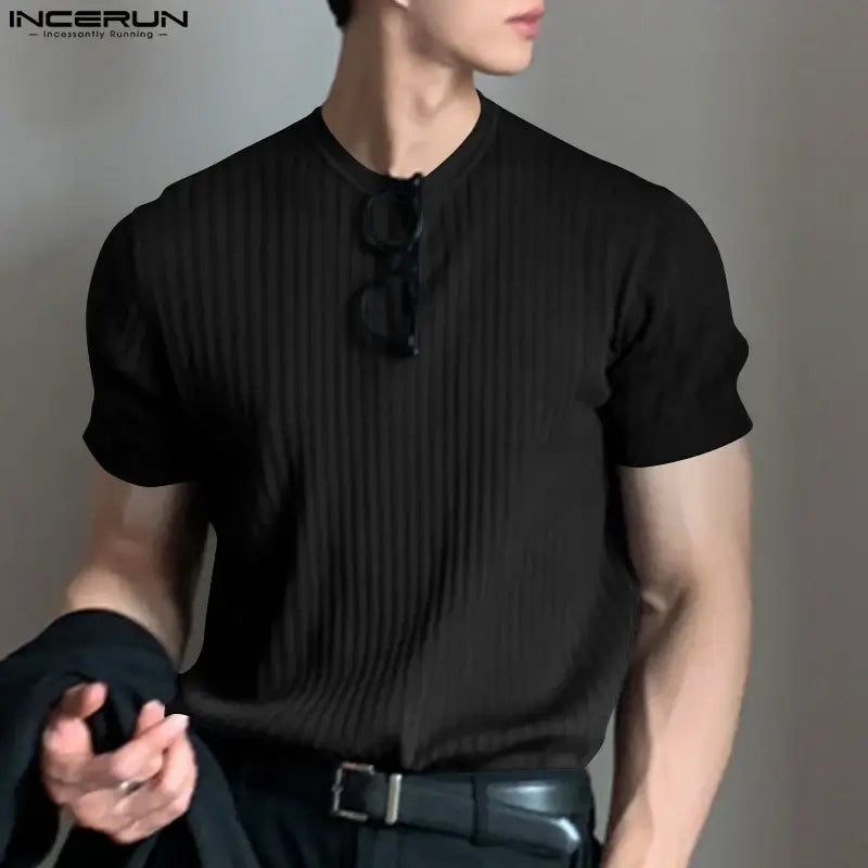 INCERUN Solid Color O-neck Tee - 2024 Summer Streetwear