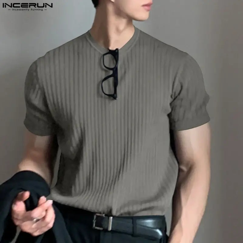 INCERUN Solid Color O-neck Tee - 2024 Summer Streetwear