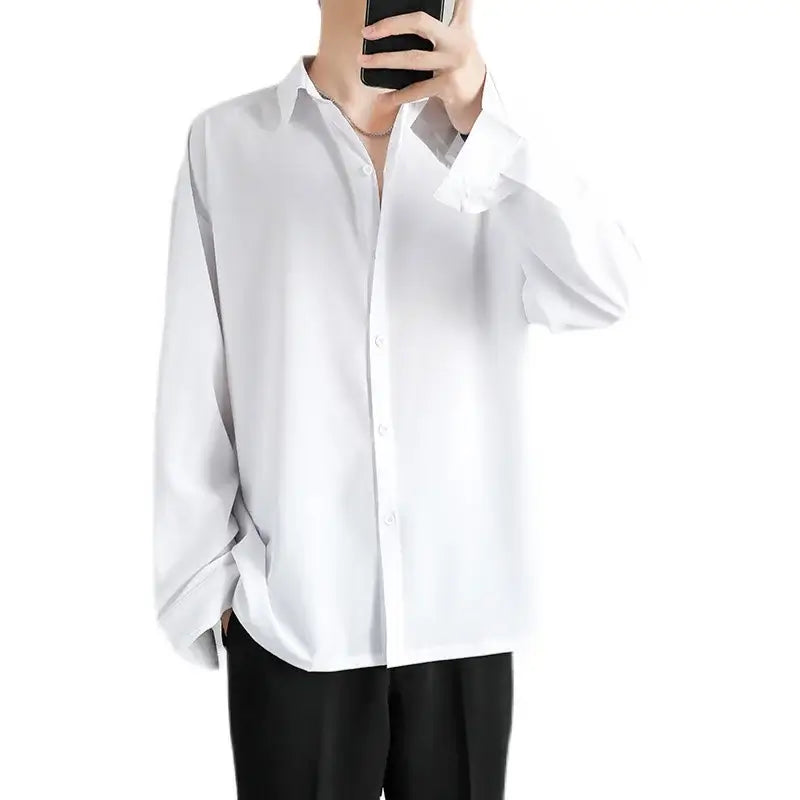 Men's Korean Fashion Solid Long-Sleeve Shirt