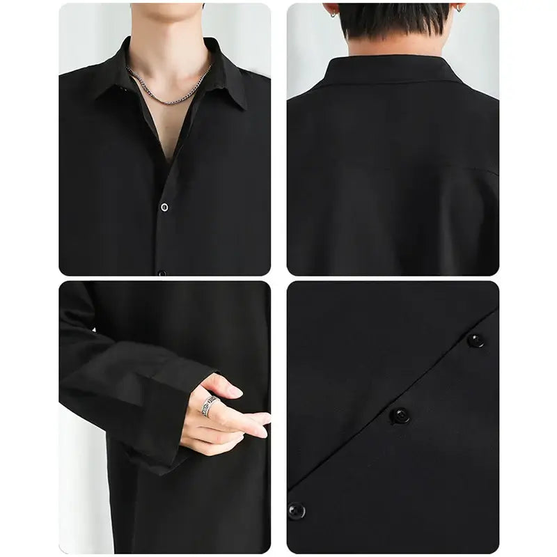 Men's Korean Fashion Solid Long-Sleeve Shirt